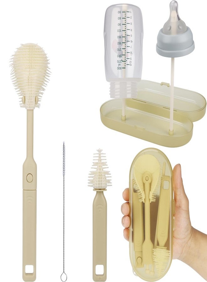 Auerllcy Portable Baby Bottle Brush Set – 5-in-1 Silicone Baby Bottle Cleaner Kit with Nipple Brush, Straw Brush, Drying Rack & Travel Case – BPA-Free, Bottle Washing Set for On-The-Go (Light Yellow) - Image 1